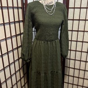 Elegant Green Smocked Dress